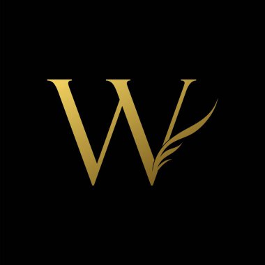 Altın İlk Harf W logo simgesi, basit vektör tasarım konsepti kanadı ile ilk harf, lüks iş kimliği.