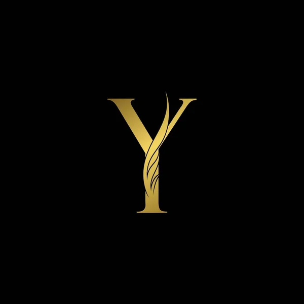 Golden Initial Letter Logotyp Ikon Enkel Vektor Design Koncept Vinge — Stock vektor