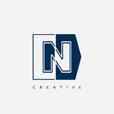 Modern Harf N logosu, Vektör tasarım konsepti Geomtrical Square Head Left Hexagon şekilleri iş adı veya şirket kimliği için mavi renk üzerinde harf logosu simgesi.