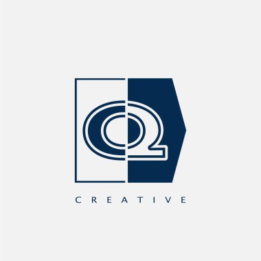 Modern Harf Q logosu, Vektör tasarım konsepti Geomtrical Square Head Left Hexagon şekilleri iş adı veya şirket kimliği için mavi renk üzerinde harf logosu simgesi.