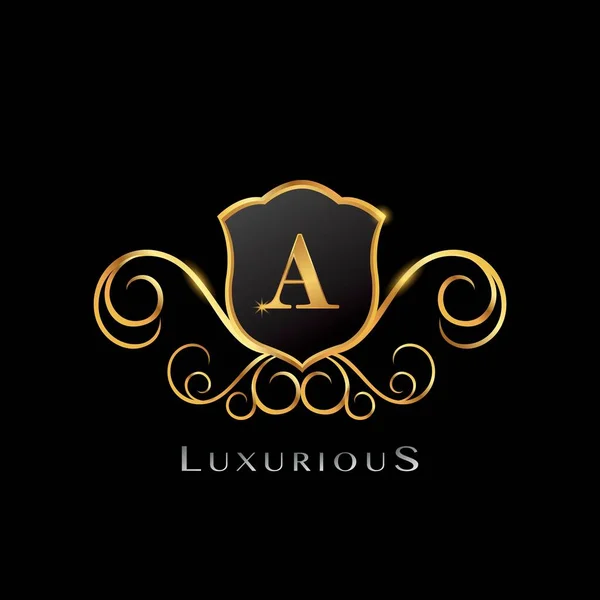 Golden Luxurious Letter Logotipo Forma Escudo Conceito Design Vetorial Elegância —  Vetores de Stock