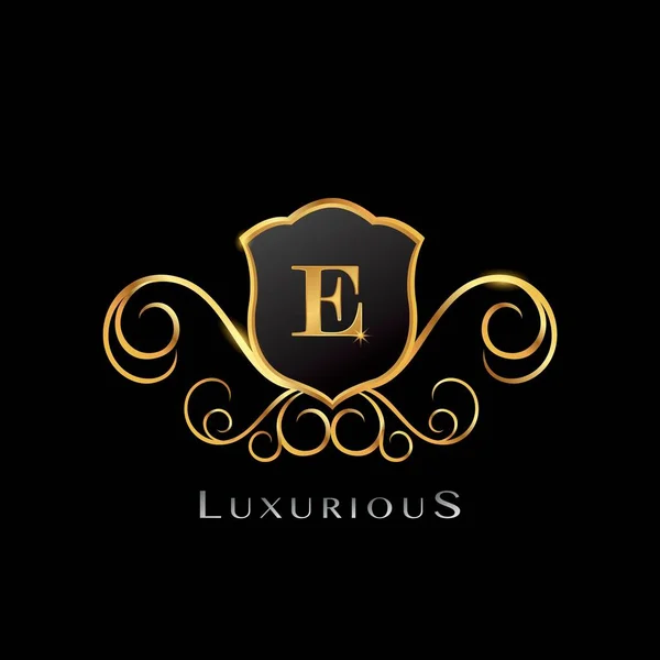 Golden Luxurious Letter Logó Elegancia Vektor Design Koncepció Pajzs Alakú — Stock Vector