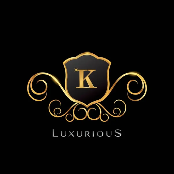 Golden Luxurious Letter Logo Forma Escudo Conceito Design Vetorial Elegância — Vetor de Stock