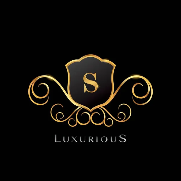 Logotipo Golden Luxurious Letter Forma Escudo Conceito Design Vetorial Elegância —  Vetores de Stock