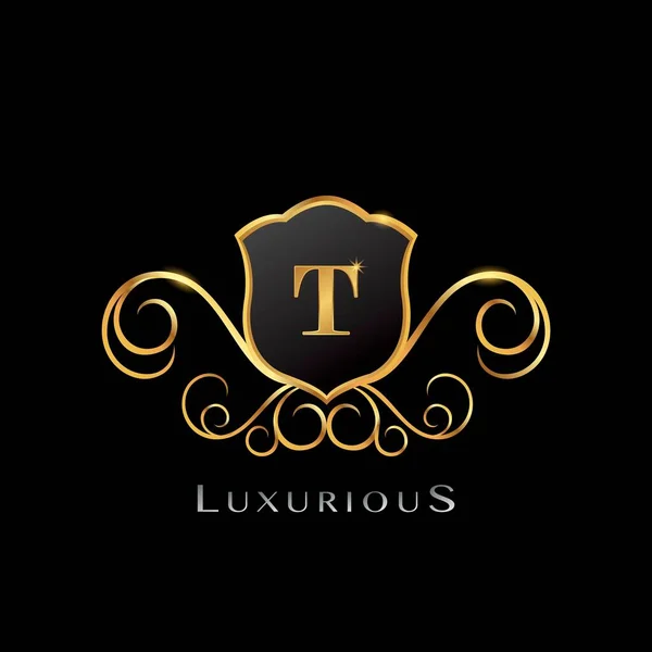 Golden Luxurious Letter Logo Forma Escudo Conceito Design Vetorial Elegância —  Vetores de Stock