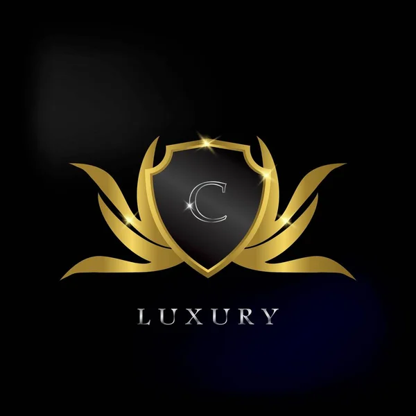 Golden Luxury Shield Brev Logo Ikon Vector Design — Stock vektor