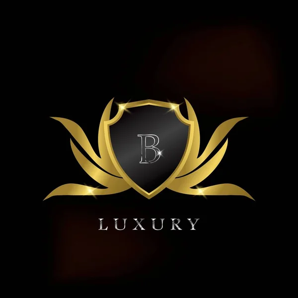 Golden Luxury Shield Επιστολή Λογότυπο Εικονίδιο Διάνυσμα Σχεδιασμός — Διανυσματικό Αρχείο