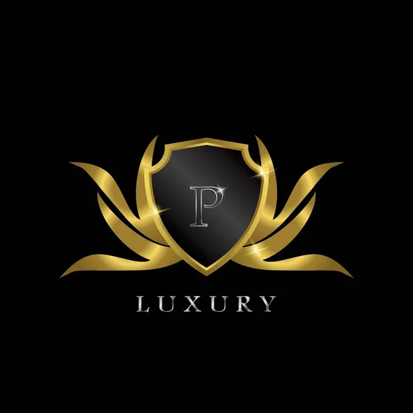 Golden Luxury Shield Letter Logo Icon Vector Ontwerp — Stockvector