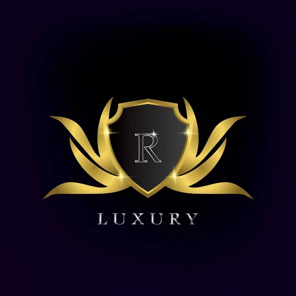 Golden Luxury Shield Brev Logo Ikon Vector Design — Stock vektor