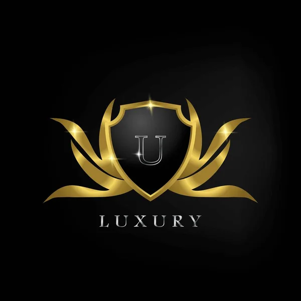 Golden Luxury Shield Letter Logo Icon Vector Ontwerp — Stockvector