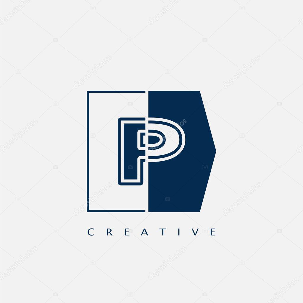 Modern Letter P logo, Vector design concept Geomtrical Square Head Left Hexagon shapes with letter logo icon on blue color for business initial or company identity.