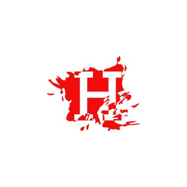 Kırmızı Mürekkep Sıçratan H harfi logo simgesi. Soyut vektör tasarımı konsepti gizli harf ile kırmızı mürekkep renk fırçası şekli.