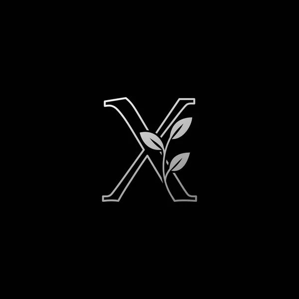 Umriss Buchstabe Nature Tropical Leaf Initial Logo Symbol Silber Edel — Stockvektor