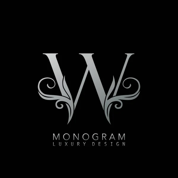 Monogram Luxury W Logo Letter. Simple luxuries vector design concept abstract nature floral leaves with letter logo icon silver color.