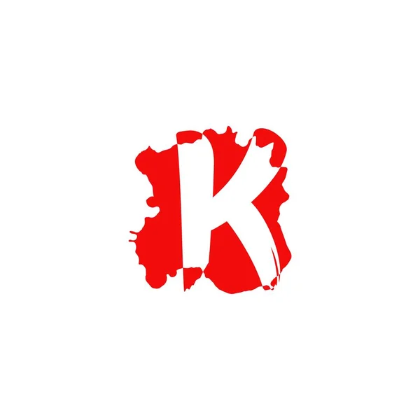 初始K隐藏字母扁平标志图标 油墨或血液飞溅红色上的负字母的矢量设计概念 — 图库矢量图片