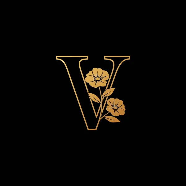 Golden Nature Flower Initial Letter Logotyp Ikon Vintage Lyx Vektor — Stock vektor