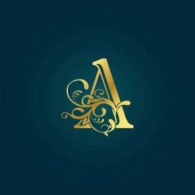 Altın Lüks Mektup A Logo Simgesi Vektör Tasarımı Harfli Çiçek Yaprağı Konsepti.