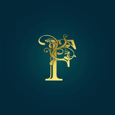 Altın Lüks İlk Harf F Logo Simgesi Vektör Tasarımı Harfli Çiçek Yaprağı Konsepti.