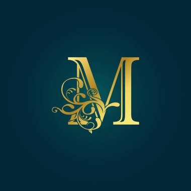 Altın Lüks İlk Mektup M Logo Simgesi Vektör Tasarımı Harfli Çiçek Yaprağı.
