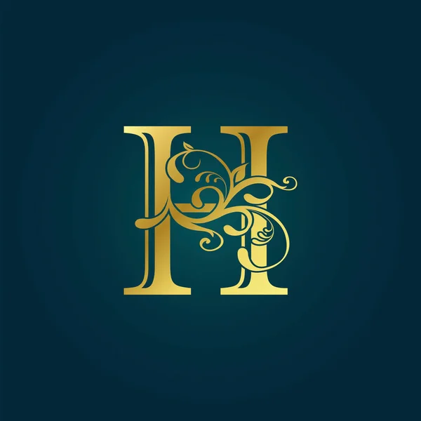 金色豪华首字母H标志图标矢量设计概念花卉叶带字母 — 图库矢量图片