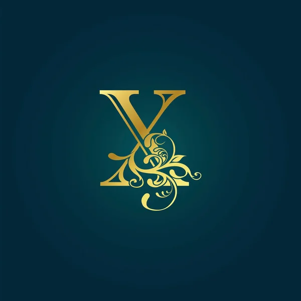 Golden Luxury Inledande Bokstaven Logotyp Ikonen Vektor Design Koncept Blommigt — Stock vektor