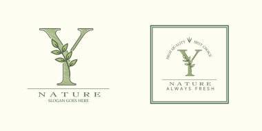 Doğa Yaprağı İlk Y Mektup Logosu, İş kimliği için Vektör Tasarım Konsepti Botanik