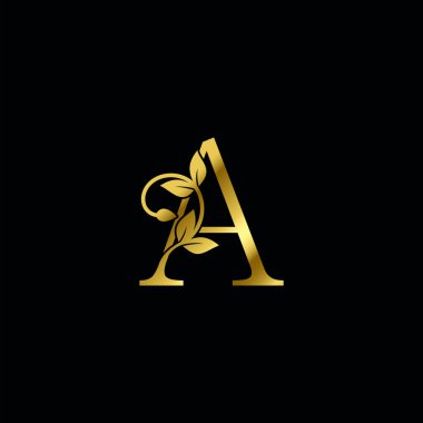 Altın Harf Minimalist Lüks İlk Doğa Tropikal Yaprak logosu Simge tasarımı.