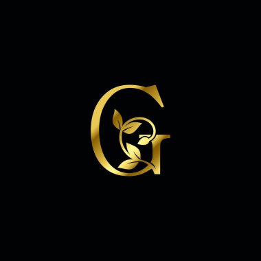 Altın G Harfi Minimalist Lüks İlk Doğa Tropikal Yaprak logosu Simge tasarımı.