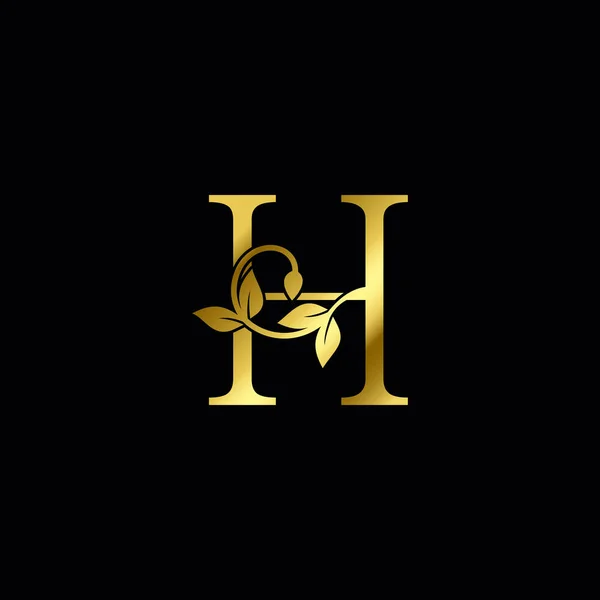 Altın Harfi Minimalist Lüks Doğa Tropikal Yaprak Logosu Simge Tasarımı — Stok Vektör