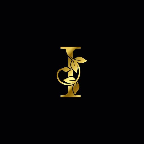 Golden Letter Minimalista Luxo Natureza Inicial Logotipo Folha Tropical Icon — Vetor de Stock