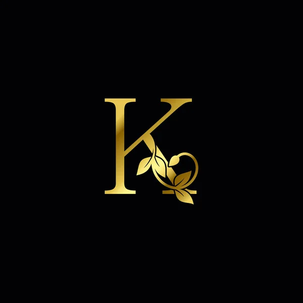 Golden Letter Minimalist Luxury Initial Nature Tropical Leaf Logo Icon — 图库矢量图片