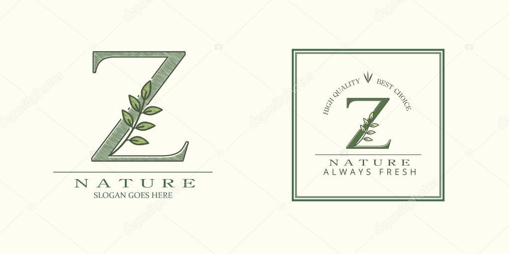 Nature Leaf Initial Z Letter Logo, Vector design concept botanical for business identity