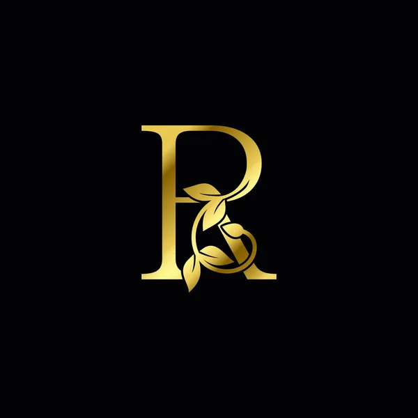 Golden Letter Minimalista Luxo Natureza Inicial Logotipo Folha Tropical Icon —  Vetores de Stock