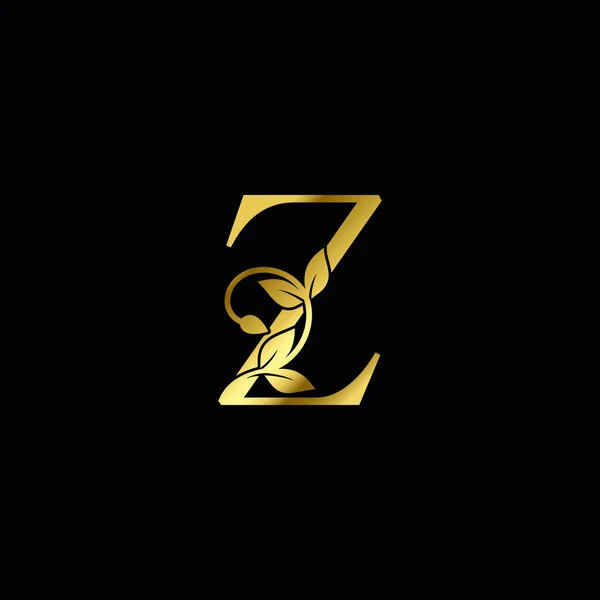 ゴールデンZレターミニマリスト高級初期自然トロピカルリーフロゴアイコンベクトルデザイン — ストックベクタ