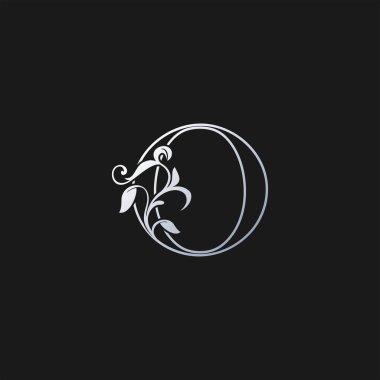 O Harf Ana Hattı Doğal Tropikal Yaprak logosu Simgesi. Gümüş renkli logo ikonu vektör tasarımı konsepti monogram vintage lüks.
