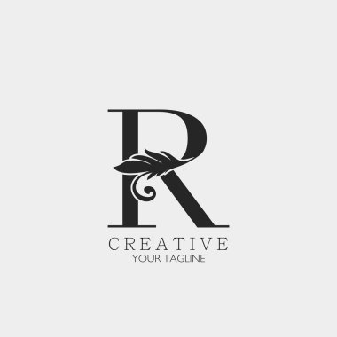R Harfi Minimalist İlk Doğa Tropikal Yaprak logosu Simgesi, monogram vektör tasarımı doğa klasiği konsepti.