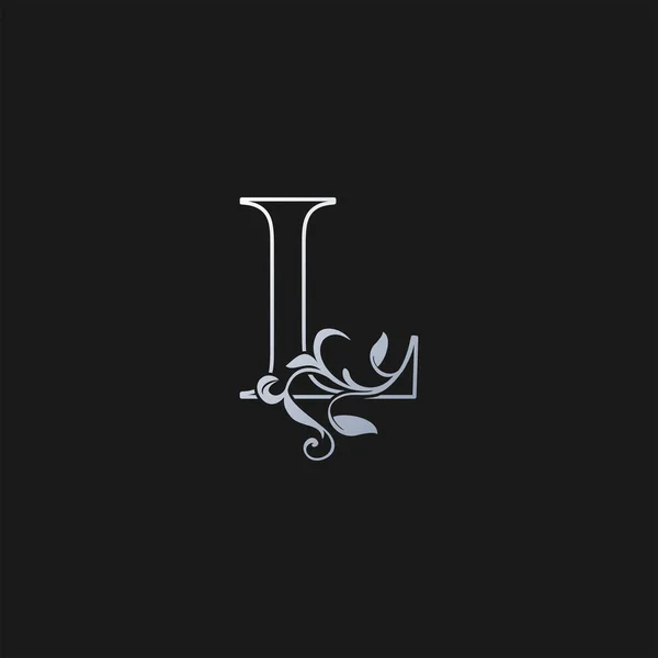 L Harfi Ana Hattı Tropikal Yaprak logosu Simgesi. Gümüş renkli logo ikonu vektör tasarımı konsepti monogram vintage lüks.