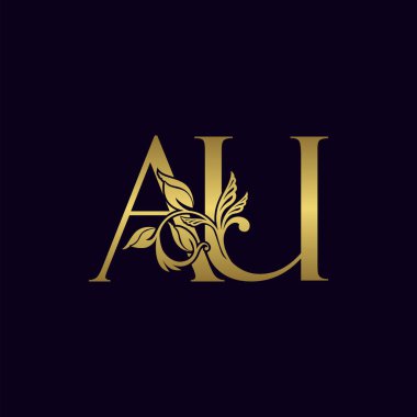 Altın Harf A ve U, AU Lüks Logo Simgesi, Klasik Altın Harf Logosu Tasarımı