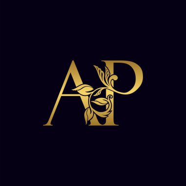 Altın Harf A ve P, AP Lüks Logo Simgesi, Klasik Altın Harf Logosu Tasarımı