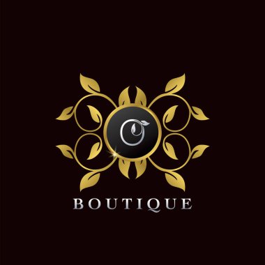Golden O Letter Lüks Mektup Çerçevesi Butik Logo Simgesi, Lüks iş, butik, moda ve daha fazla iş kimliği için zarafet logosu tasarımı şablonu