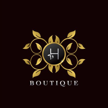 Altın H Mektubu Lüks Mektup Çerçevesi İlk Logo Simgesi, Lüks iş, butik, moda ve daha fazla iş kimliği için zarafet logosu tasarımı şablonu
