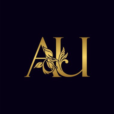 Altın Harf A ve U, AU Lüks Logo Simgesi, Klasik Altın Harf Logosu Tasarımı
