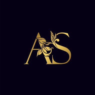 Altın Harf A ve S, AS Lüks Logo Simgesi, Klasik Altın Harf Logosu Tasarımı