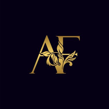 Altın Harf A ve F, AF Lüks Logo Simgesi, Klasik Altın Harf Logosu Tasarımı
