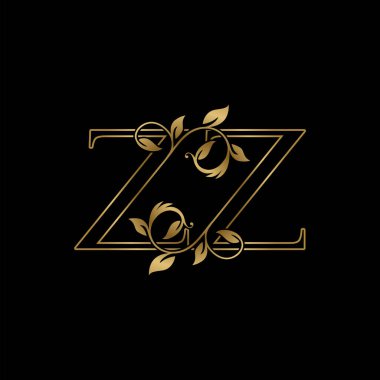 Golden Outline Başlangıç Harfi Z, Z Z Lüks Logo Simgesi, Klasik Altın Harf Logo Tasarım Şablonu