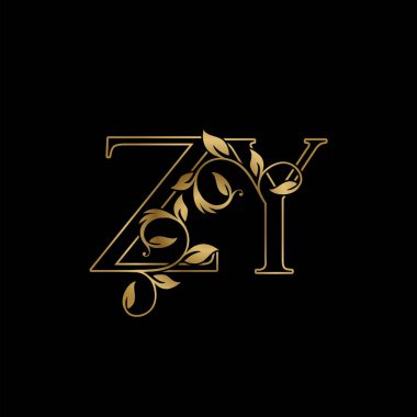 Altın Özet Harfi Z ve Y, Z Y Lüks Logo Simgesi, Klasik Altın Harf Logo Tasarımı Şablonu