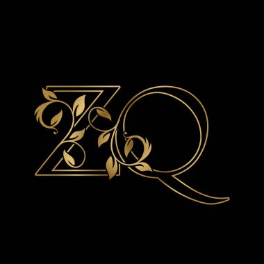 Golden Outline Başlangıç Harfi Z ve Q, Z Q Lüks Logo Simgesi, Klasik Altın Harf Logo Tasarımı Şablonu