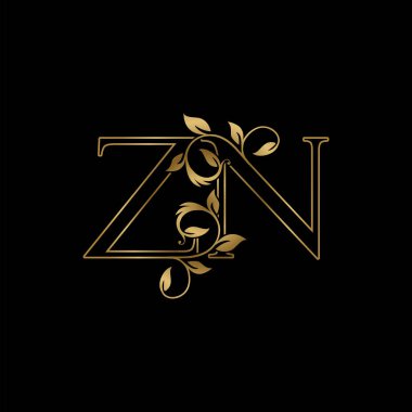 Golden Outline İlk Harf Z ve N, ZN Lüks Logo Simgesi, Klasik Altın Harf Logo Tasarım Şablonu
