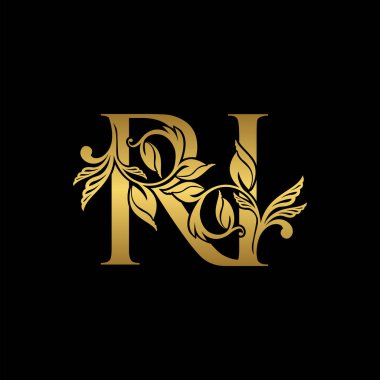 Altın Harf R ve ben, RI Lüks Logo Simgesi, Klasik Altın Harf Logo Tasarım Şablonu