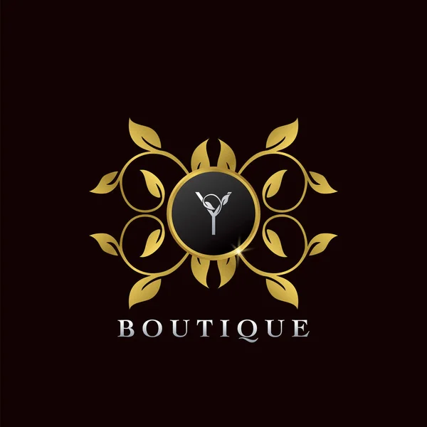 Golden Letter Luxury Frame Boutique Inicial Logo Icon Modelo Design —  Vetores de Stock